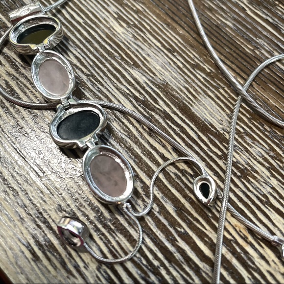 Sterling Onyx & Quartz Lariat Necklace 18"Necklace - Picture 11 of 15